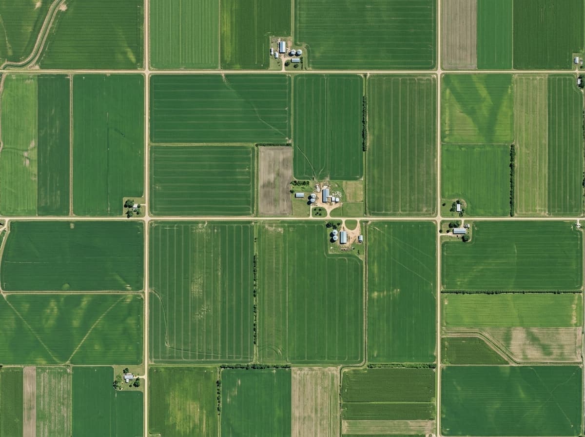 High resolution top down satellite view of farm fields